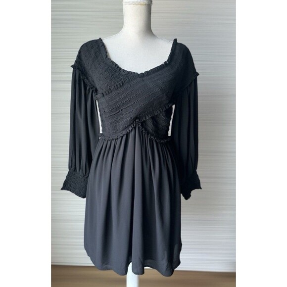 TCEC Elegant Black Smocked Dress SIZE L - Picture 1 of 9